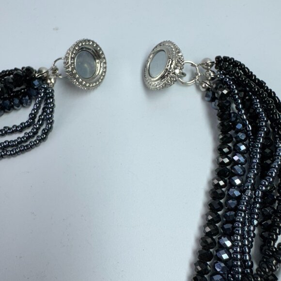 Dark Navy Black'ish Multi Strand Small Glass Beads Necklace Sparkly Prom Wedding - Picture 6 of 6